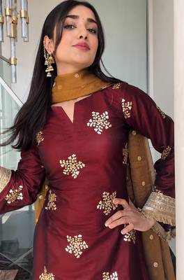 women's shimmer silk embroidered farshi salwar suit with dupatta set 2