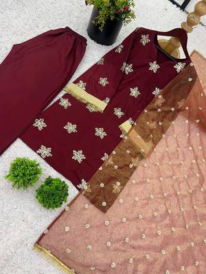 women's shimmer silk embroidered farshi salwar suit with dupatta set 5