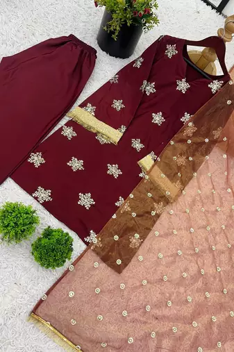 women's shimmer silk embroidered farshi salwar suit with dupatta set