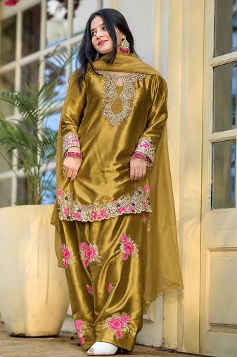 women's silk embroidered farshi salwar suit with dupatta set