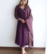 women's silk blend embroidered anarkali kurta pant with dupatta set