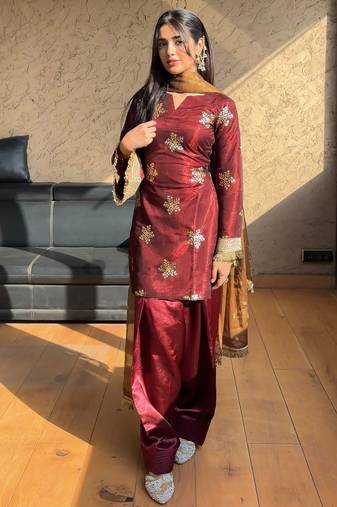 women's shimmer silk embroidered farshi salwar suit with dupatta set