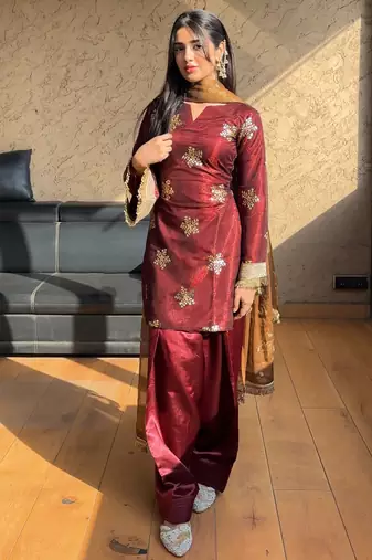 women's shimmer silk embroidered farshi salwar suit with dupatta set