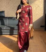 women's shimmer silk embroidered farshi salwar suit with dupatta set