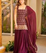 women's silk embroidered kurta palazzo with dupatta set