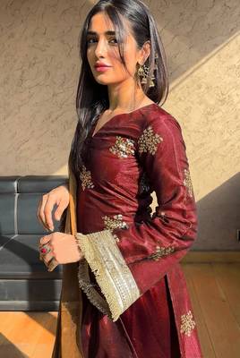 women's shimmer silk embroidered farshi salwar suit with dupatta set 2