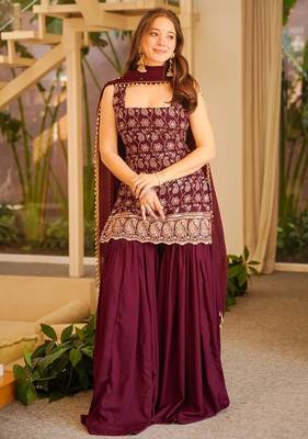 women's silk embroidered kurta palazzo with dupatta set 2