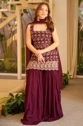women's silk embroidered kurta palazzo with dupatta set