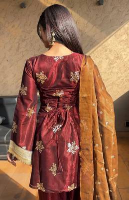 women's shimmer silk embroidered farshi salwar suit with dupatta set 3