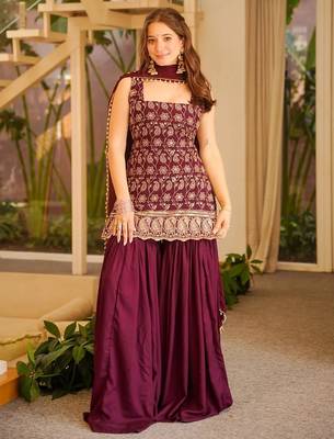 women's silk embroidered kurta palazzo with dupatta set 3