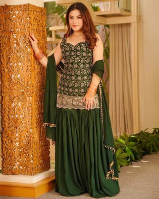 women's silk embroidered kurta palazzo with dupatta set 1