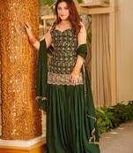 women's silk embroidered kurta palazzo with dupatta set