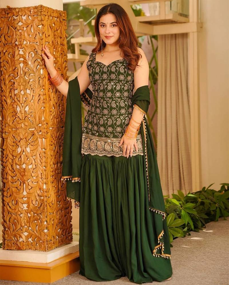 women's silk embroidered kurta palazzo with dupatta set