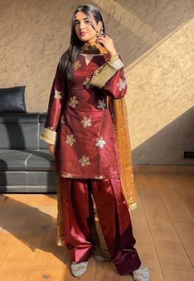 women's shimmer silk embroidered farshi salwar suit with dupatta set 4