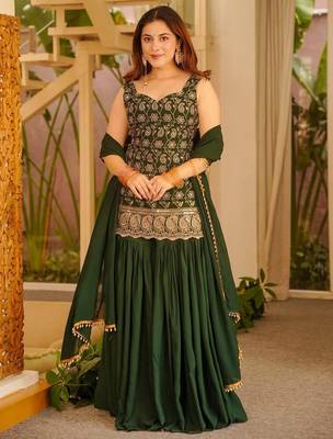 women's silk embroidered kurta palazzo with dupatta set 2