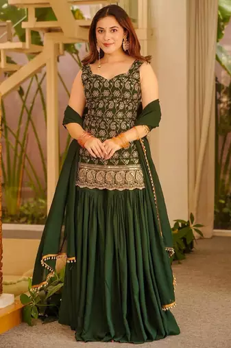women's silk embroidered kurta palazzo with dupatta set