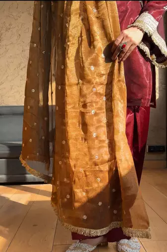women's shimmer silk embroidered farshi salwar suit with dupatta set