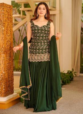 women's silk embroidered kurta palazzo with dupatta set 3