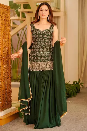 women's silk embroidered kurta palazzo with dupatta set