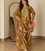 women's silk embroidered farshi salwar suit with dupatta set