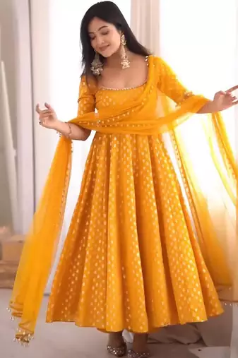 women's chanderi woven butta motiff anarkali kurta pant with dupatta set