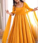 women's chanderi woven butta motiff anarkali kurta pant with dupatta set