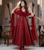 women's chanderi woven butta motiff anarkali kurta pant with dupatta set