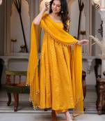 women's chanderi woven butta motiff anarkali kurta pant with dupatta set