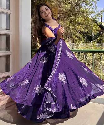 women's shimmer silk embroidered anarkali kurta palazzo with dupatta set 2