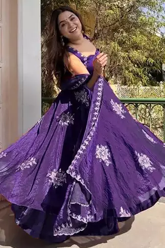 women's shimmer silk embroidered anarkali kurta palazzo with dupatta set