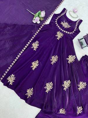 women's shimmer silk embroidered anarkali kurta palazzo with dupatta set 4