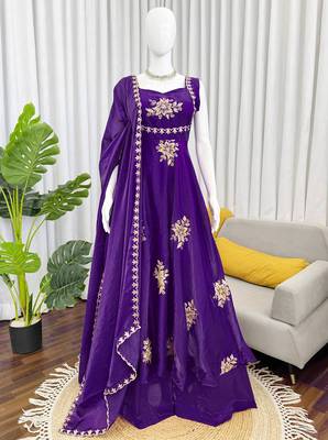 women's shimmer silk embroidered anarkali kurta palazzo with dupatta set 5