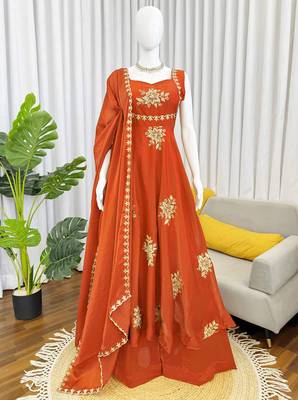 women's shimmer silk embroidered anarkali kurta palazzo with dupatta set 5
