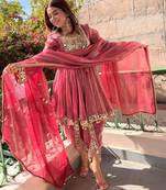 women's shimmer silk mirror embroidered salwar suit with dupatta set