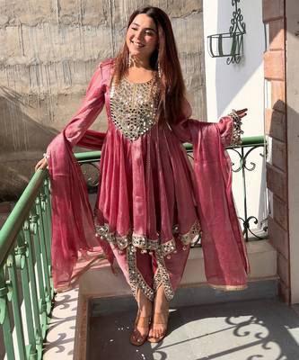 women's shimmer silk mirror embroidered salwar suit with dupatta set 3