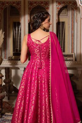 women's chanderi woven motiff anarkali kurta pant with dupatta set 5