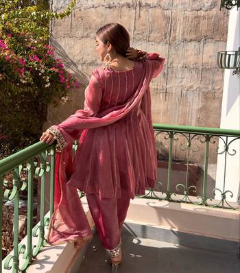 women's shimmer silk mirror embroidered salwar suit with dupatta set 4