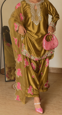 women's silk embroidered farshi salwar suit with dupatta set 2