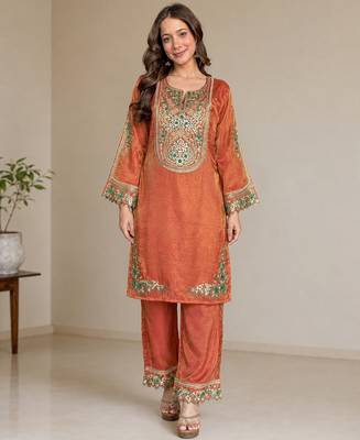 women's shimmer silk embroidered kurta palazzo set 3