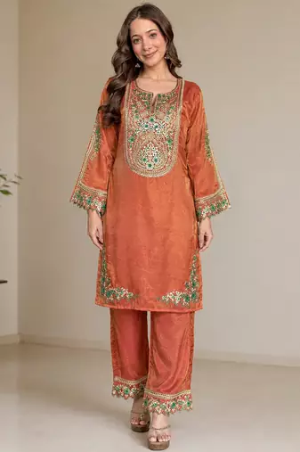 women's shimmer silk embroidered kurta palazzo set