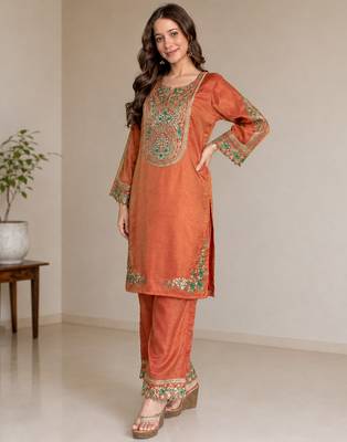 women's shimmer silk embroidered kurta palazzo set 4