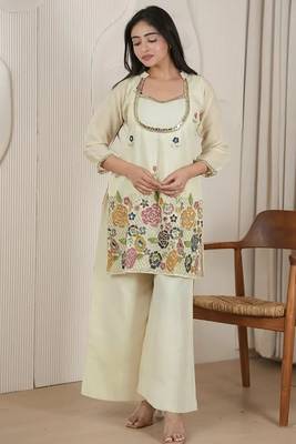 women's silk embroidered kurta palazzo set 1
