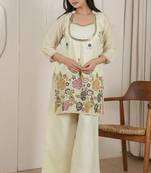 women's silk embroidered kurta palazzo set