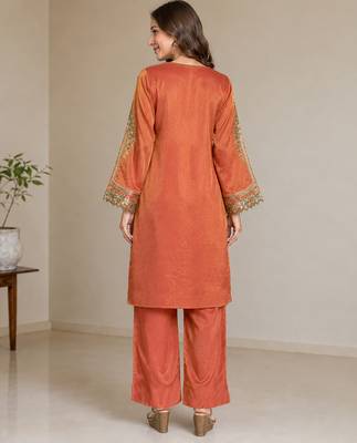 women's shimmer silk embroidered kurta palazzo set 5