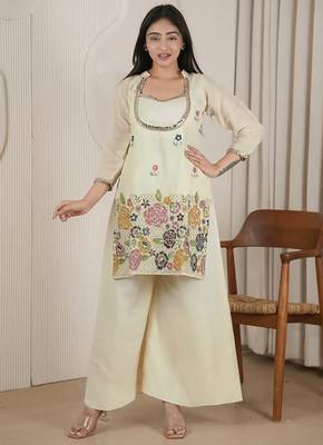 women's silk embroidered kurta palazzo set 2
