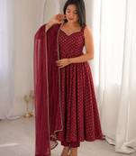 women's chanderi woven butta motiff anarkali kurta pant with dupatta set