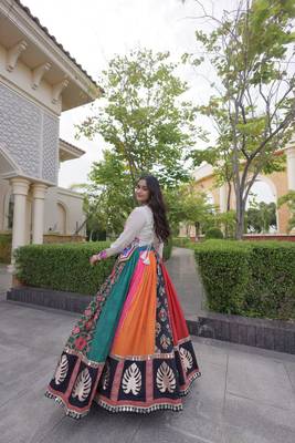 Designer Cotton Printed Lehenga Choli with Real Mirror Gota Lace & Kutchi Gamthi Work - full stitched free size  3