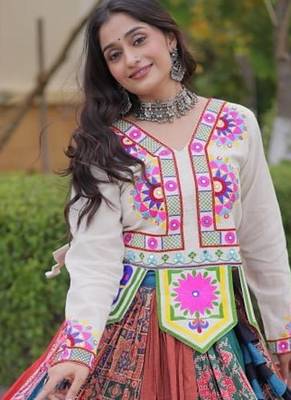 Designer Cotton Printed Lehenga Choli with Real Mirror Gota Lace & Kutchi Gamthi Work - full stitched free size  5