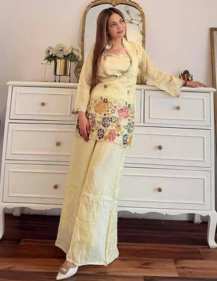 women's silk embroidered kurta palazzo set 1