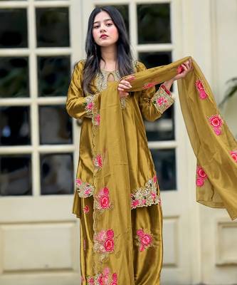 women's silk embroidered farshi salwar suit with dupatta set 3